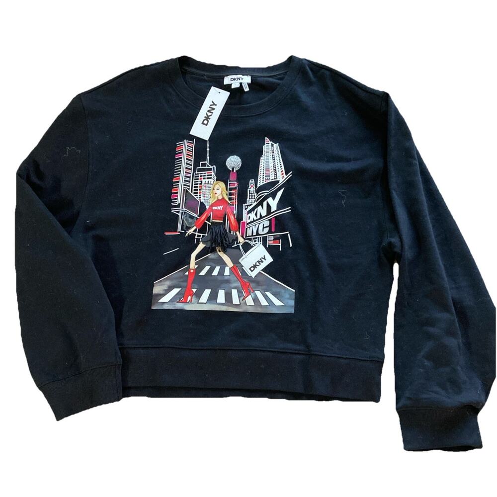 DKNY New York City Sweatshirt Women’s Sz L New Black Graphic NYC Long sleeve $89